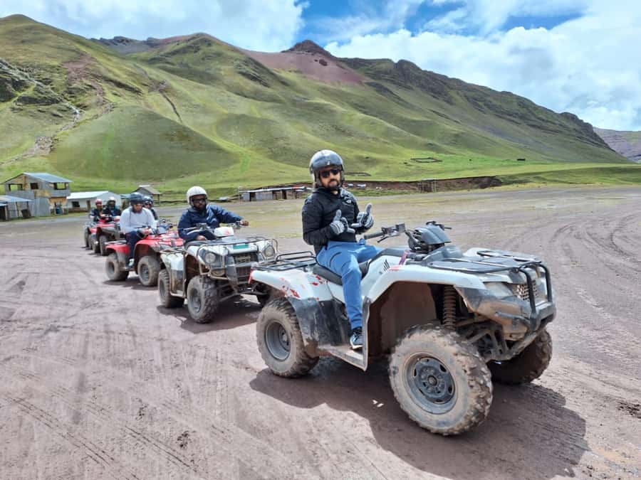 From cusco: Rainbow Mountain ATV Tour with meals - ATV Practice and the Ride Into Red Mountains and Alpaca Territory
